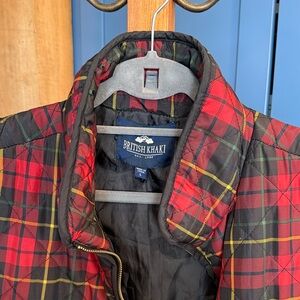 British Khaki Red Tartan Quilted Puffer Jacket
